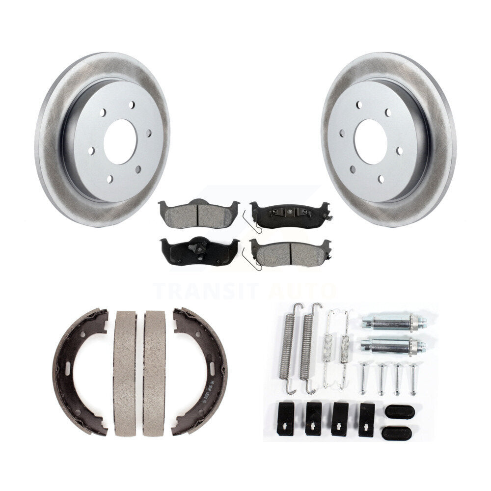 Rear Disc Coated Rotors Semi-Metallic Pads Parking Shoes & Hardware Kit For Nissan TITAN KGS-103306