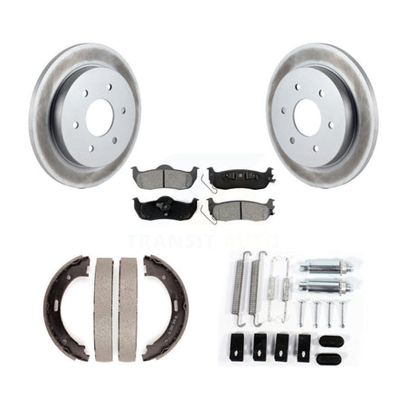 Rear Disc Coated Rotors Semi-Metallic Pads Parking Shoes & Hardware Kit For Nissan TITAN KGS-103306