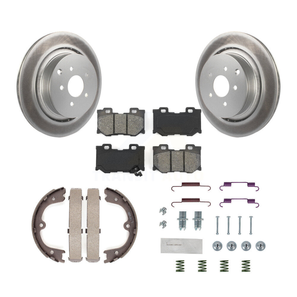 Rear Disc Coated Rotors Semi-Metallic Pads Parking Shoes & Hardware Kit For INFINITI Q50 KGS-103308