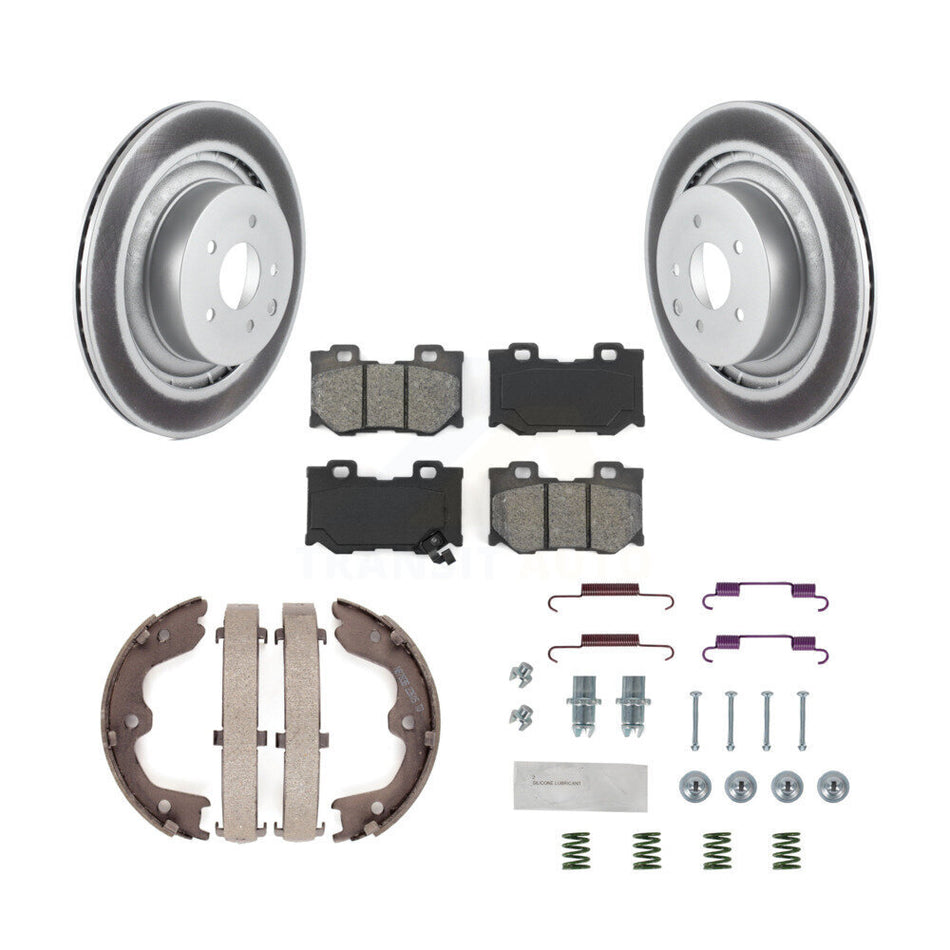Rear Disc Coated Rotors Semi-Metallic Pads Parking Shoes & Hardware Kit For INFINITI G37 KGS-103310