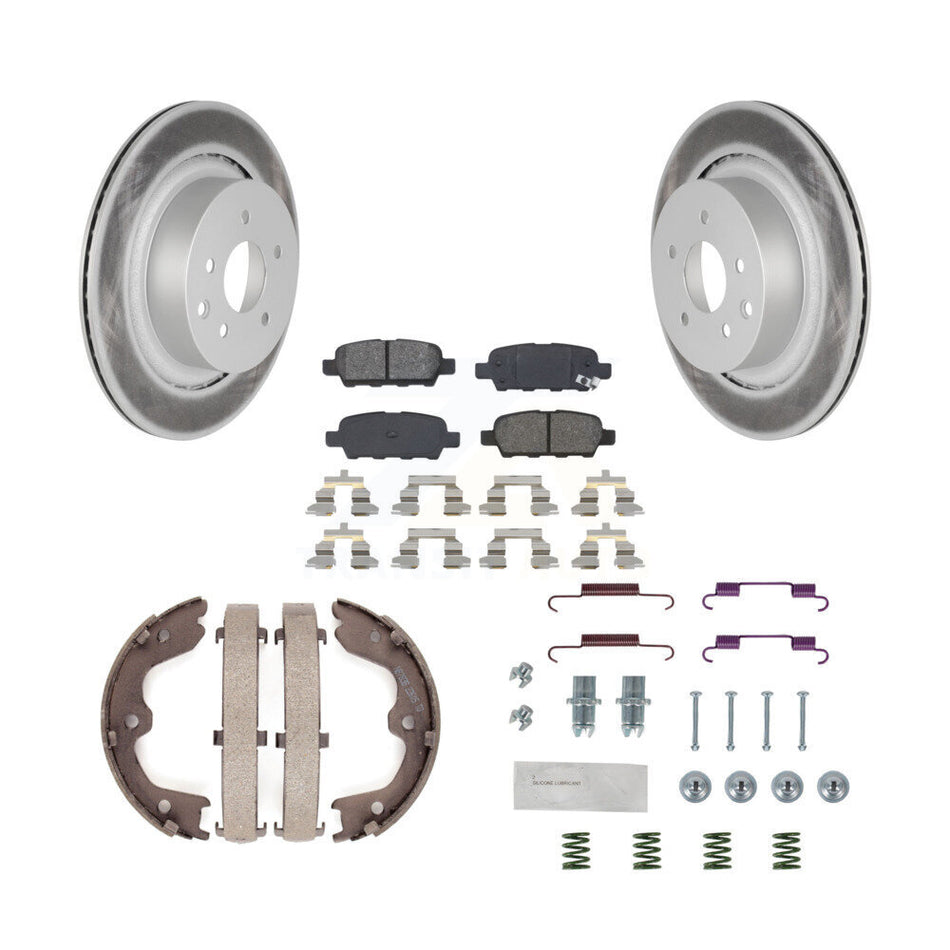 Rear Disc Coated Rotors Semi-Metallic Pads Parking Shoes & Hardware Kit For INFINITI G35 KGS-103312