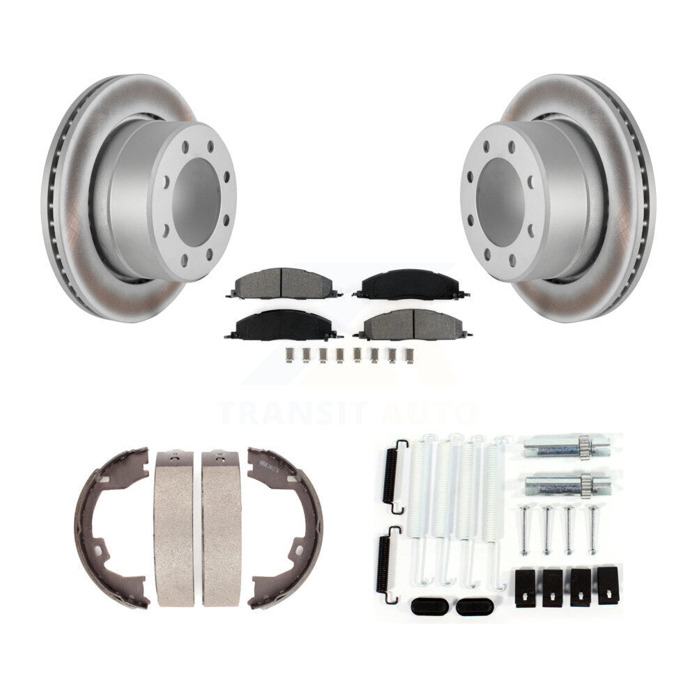 Rear Disc Coated Rotors Semi-Metallic Pads Parking Brake Shoes Hardware Kit For Ram 1500 KGS-103316