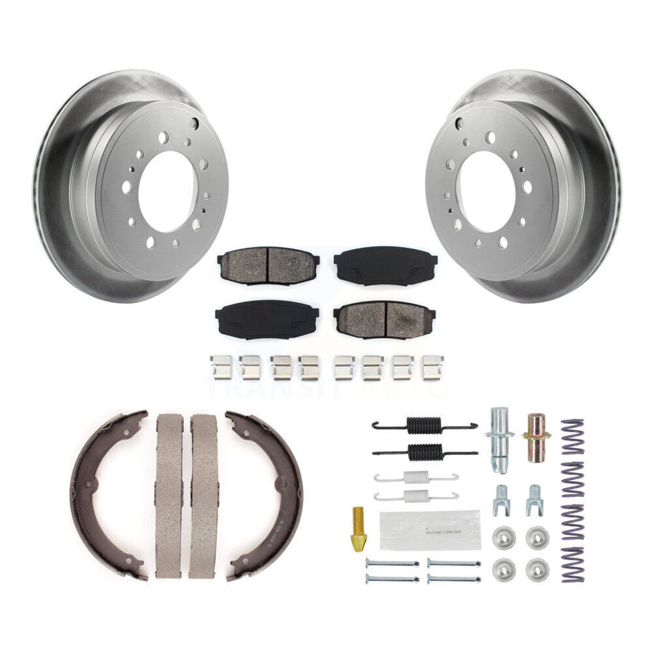 Rear Disc Coated Rotors Semi-Metallic Pads Parking Shoes & Hardware Kit For Toyota Tundra KGS-103321