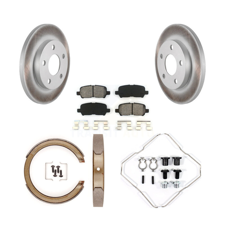 Rear Disc Coated Rotors Semi-Metallic Pads Parking Brake Shoes And Hardware Kit For KGS-103324