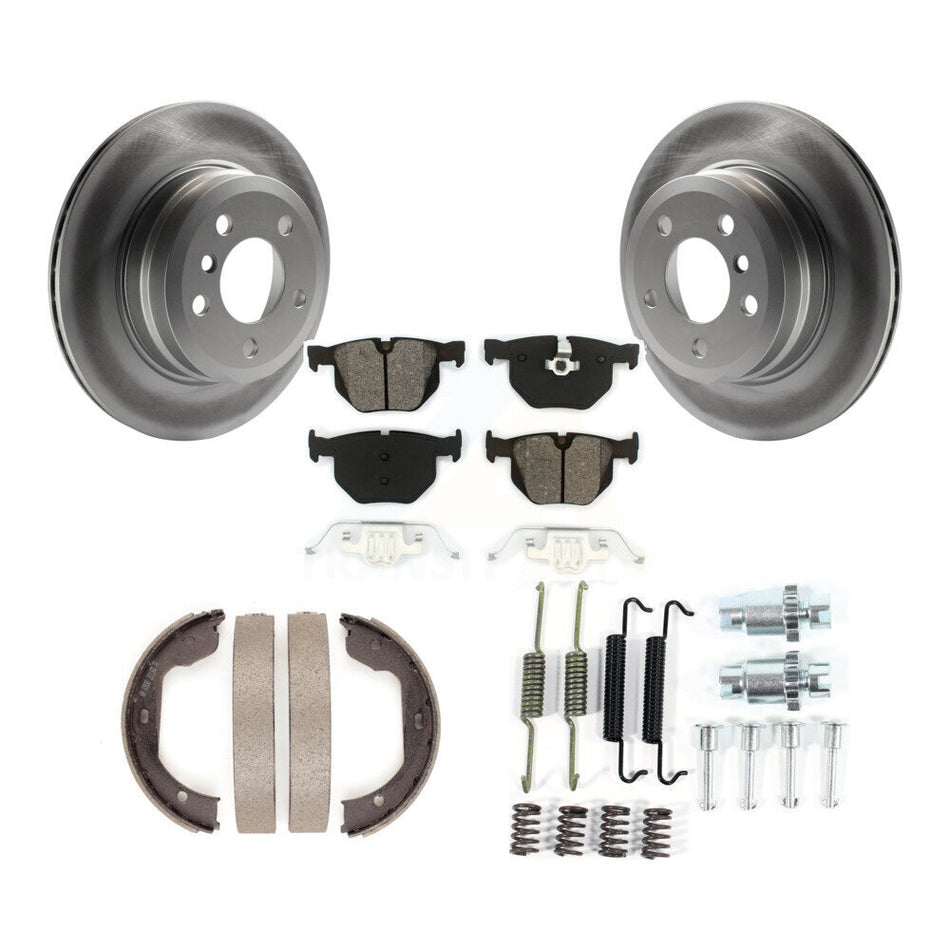 Rear Disc Coated Rotors Semi-Metallic Pads Parking Brake Shoes Hardware Kit For BMW X5 X6 KGS-103325