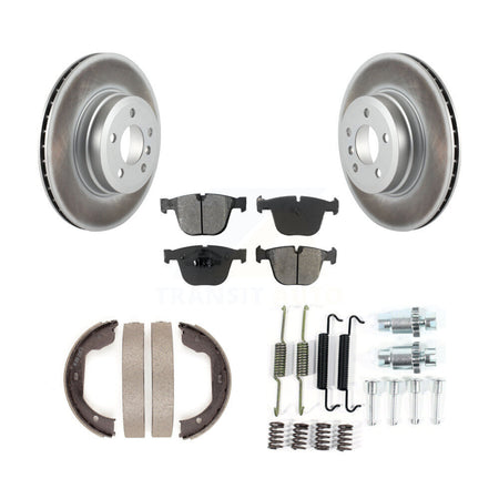 Rear Disc Coated Rotors Semi-Metallic Pads Parking Brake Shoes Hardware Kit For BMW X5 X6 KGS-103326