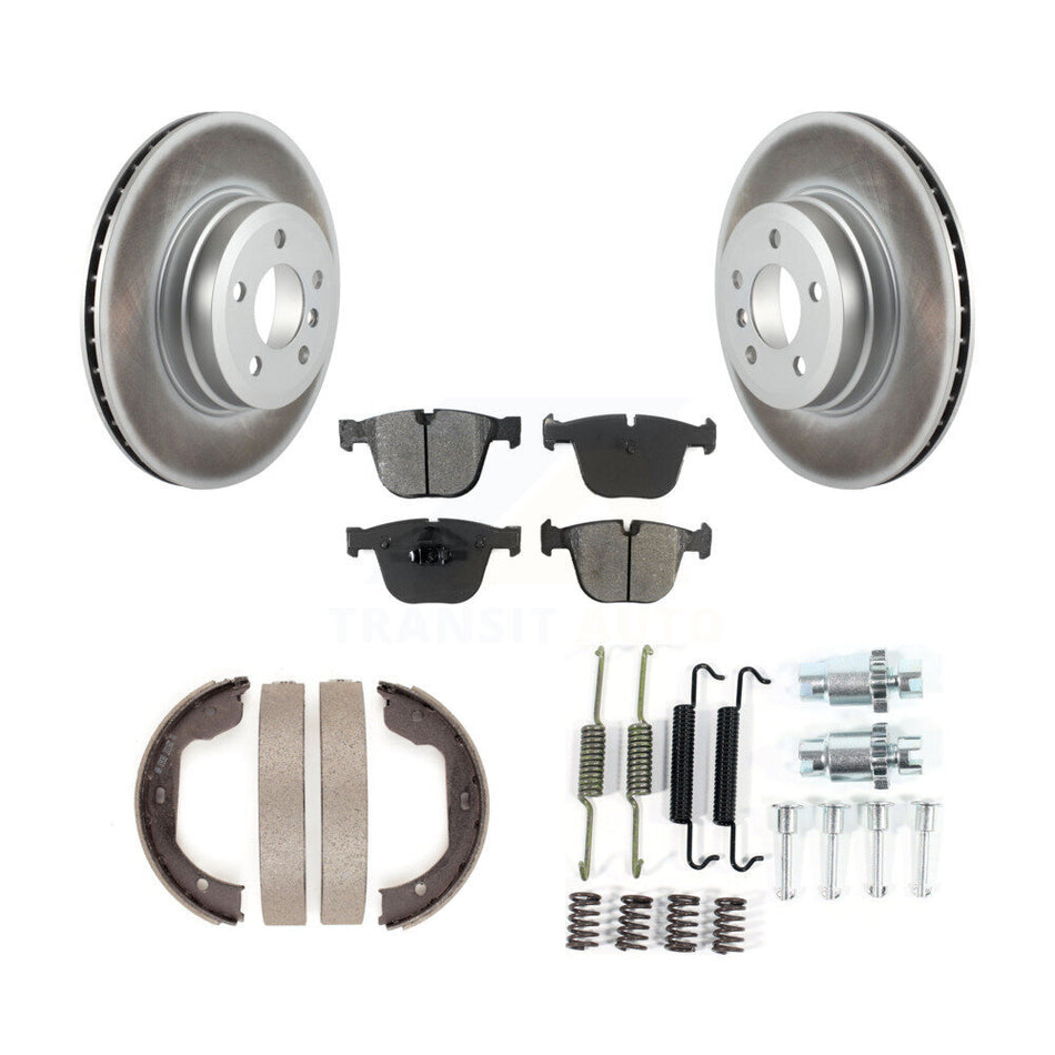 Rear Disc Coated Rotors Semi-Metallic Pads Parking Brake Shoes Hardware Kit For BMW X5 X6 KGS-103326