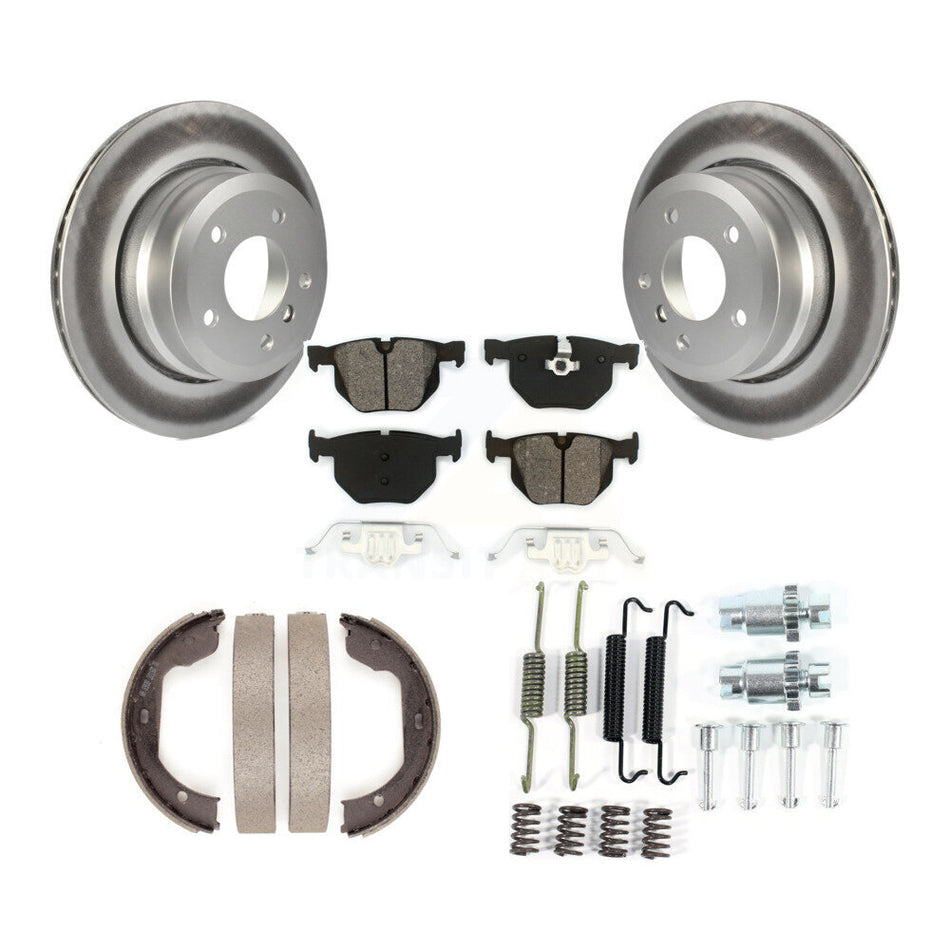Rear Disc Coated Rotors Semi-Metallic Pads Parking Shoes Hardware Kit For BMW 530xi 528i KGS-103328