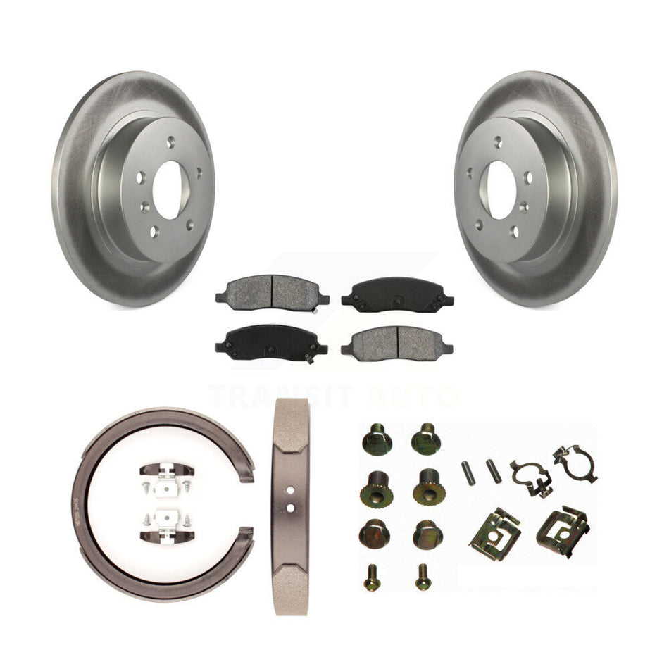 Rear Disc Coated Rotors Semi-Metallic Pads Parking Shoes & Hardware Kit For Cadillac DTS KGS-103330
