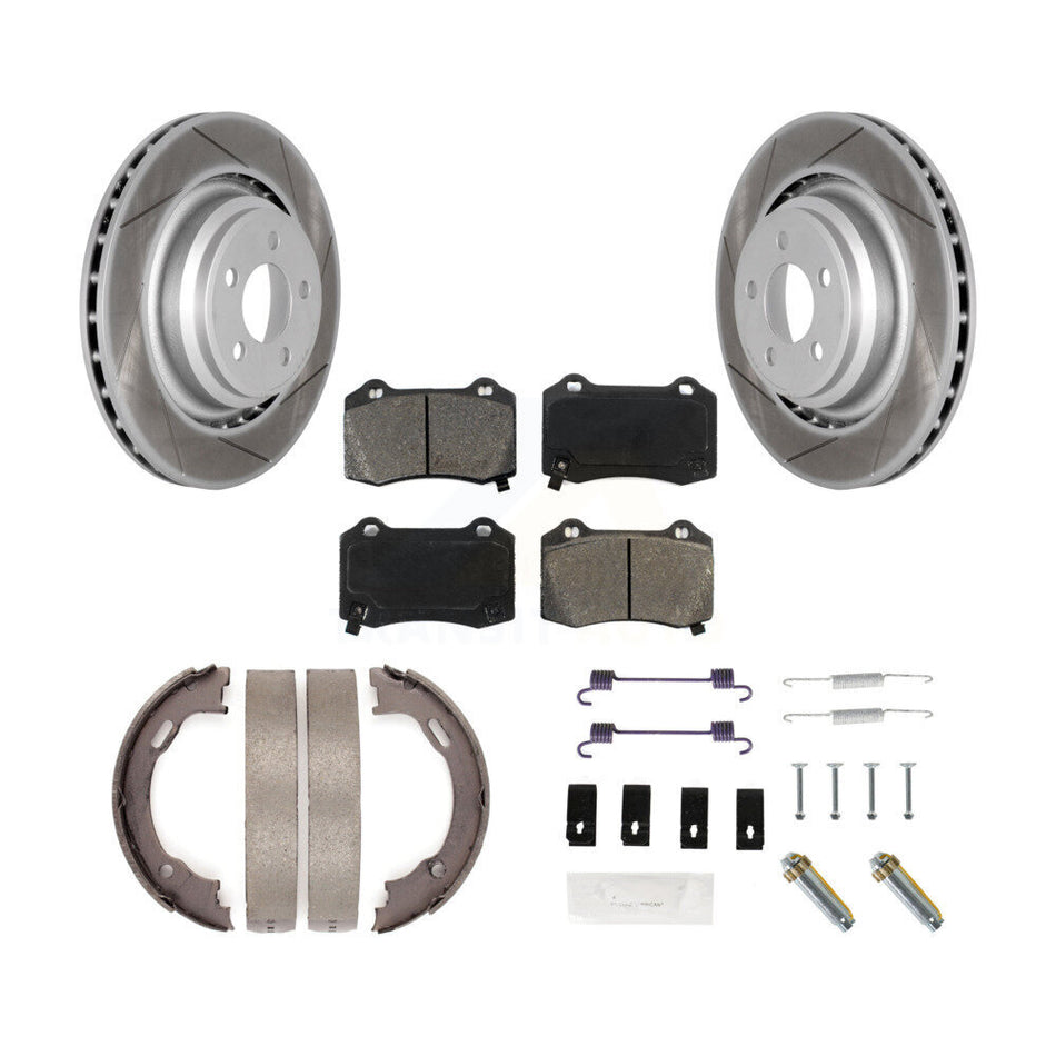 Rear Disc Coated Rotors Semi-Metallic Pads Parking Shoes & Hardware Kit For Dodge Charger KGS-103335