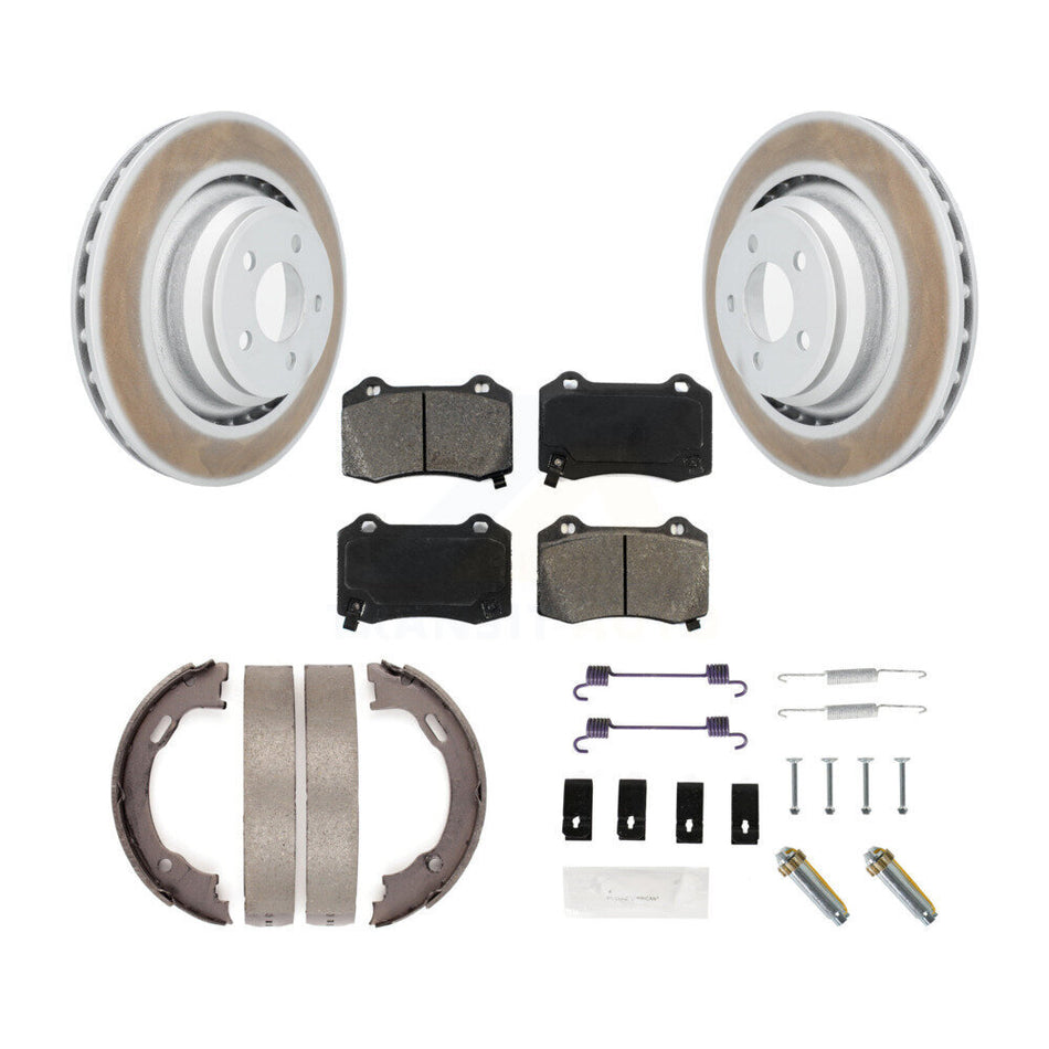 Rear Disc Coated Rotors Semi-Metallic Pads Parking Shoes & Hardware Kit For Dodge Charger KGS-103336