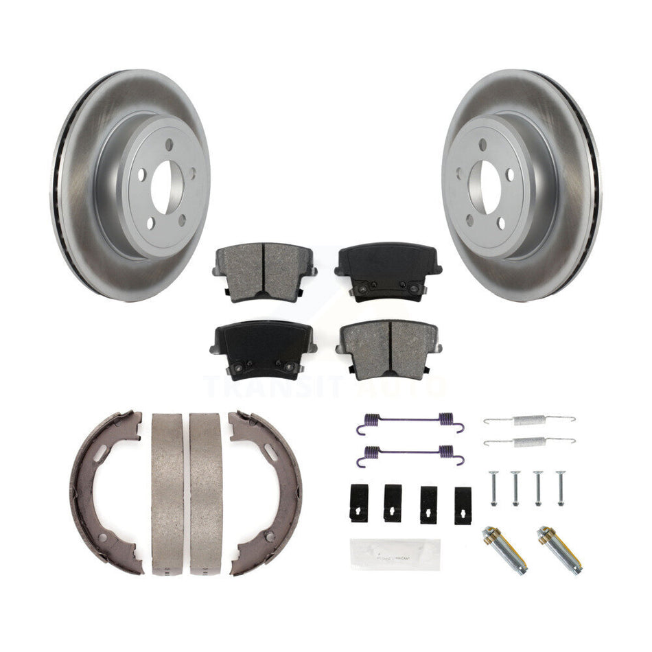 Rear Disc Coated Rotors Semi-Metallic Pads Parking Shoes Hardware Kit For Dodge Chrysler KGS-103337