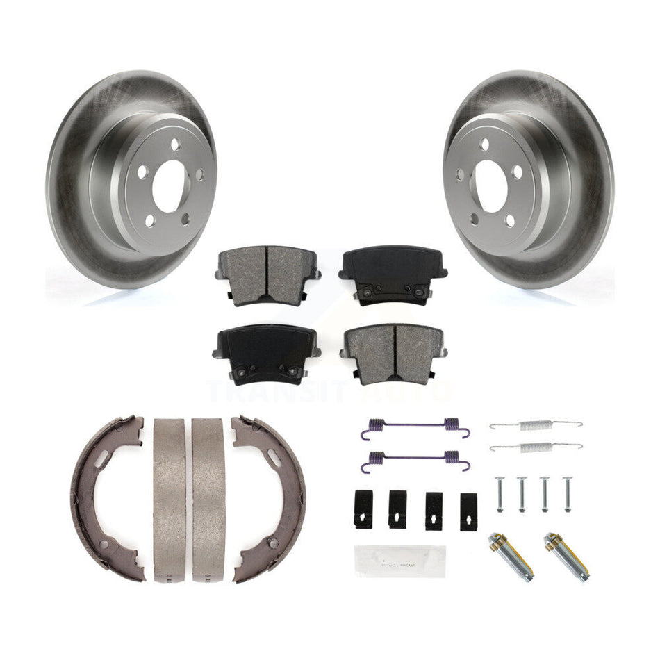 Rear Disc Coated Rotors Semi-Metallic Pads Parking Shoes Hardware Kit For Dodge Chrysler KGS-103338