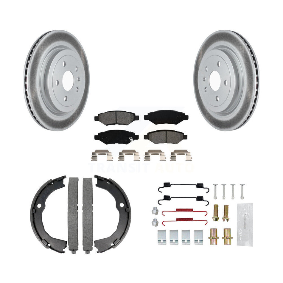 Rear Disc Coated Rotors Semi-Metallic Pads Parking Shoes & Hardware Kit For Cadillac CTS KGS-103339
