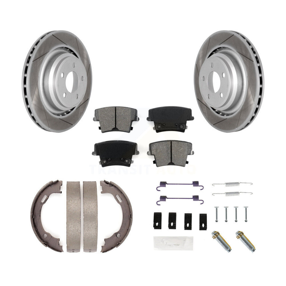 Rear Disc Coated Rotors Semi-Metallic Pads Parking Shoes & Hardware Kit For Dodge Charger KGS-103345