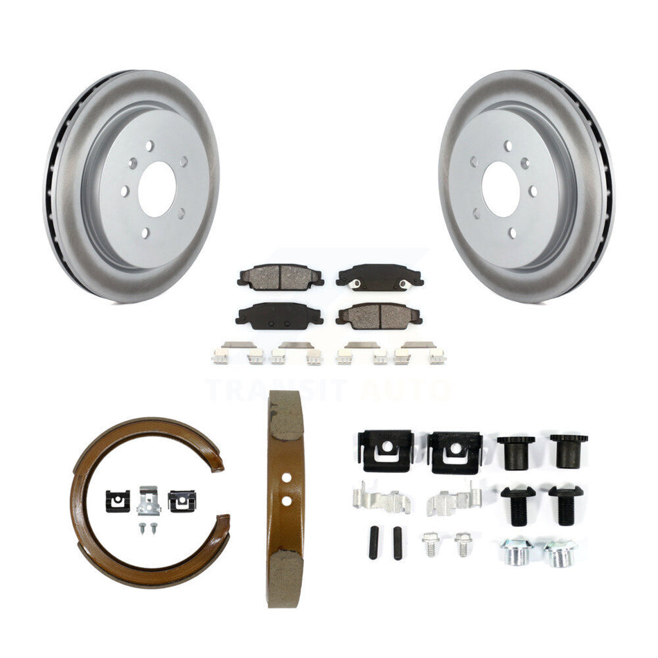 Rear Disc Coated Rotors Semi-Metallic Pads Parking Shoes & Hardware Kit For Cadillac CTS KGS-103349