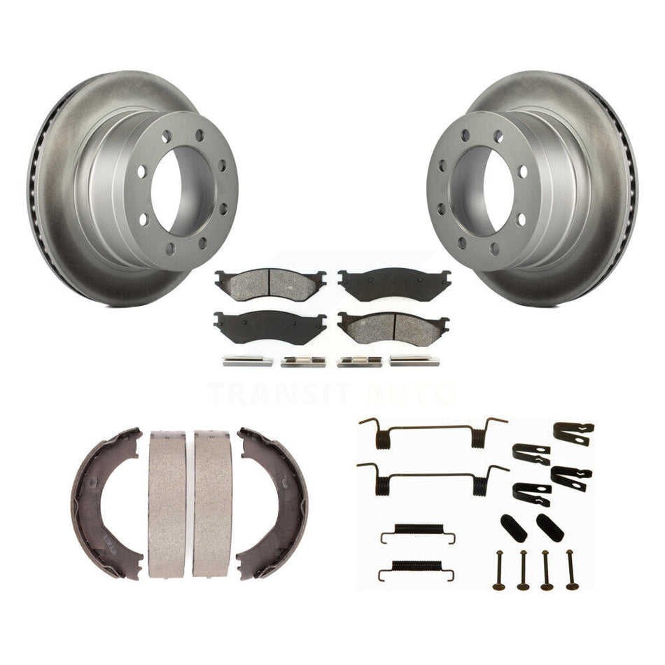 Rear Disc Coated Rotors Semi-Metallic Pads Parking Shoes Hardware Kit For Dodge Ram 2500 KGS-103354