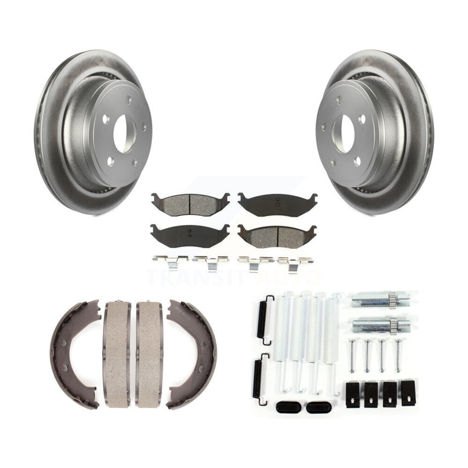 Rear Disc Coated Rotors Semi-Metallic Pads Parking Shoes Hardware Kit For Dodge Ram 1500 KGS-103355
