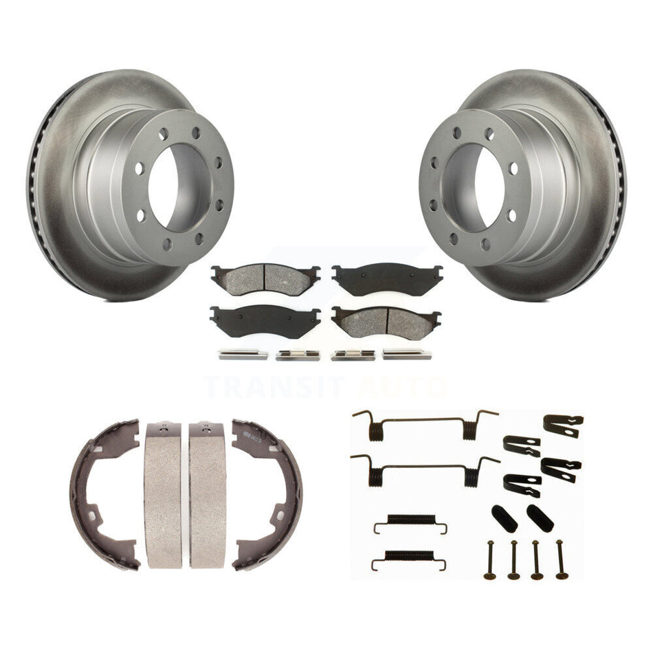 Rear Disc Coated Rotors Semi-Metallic Pads Parking Shoes Hardware Kit For Dodge Ram 1500 KGS-103356