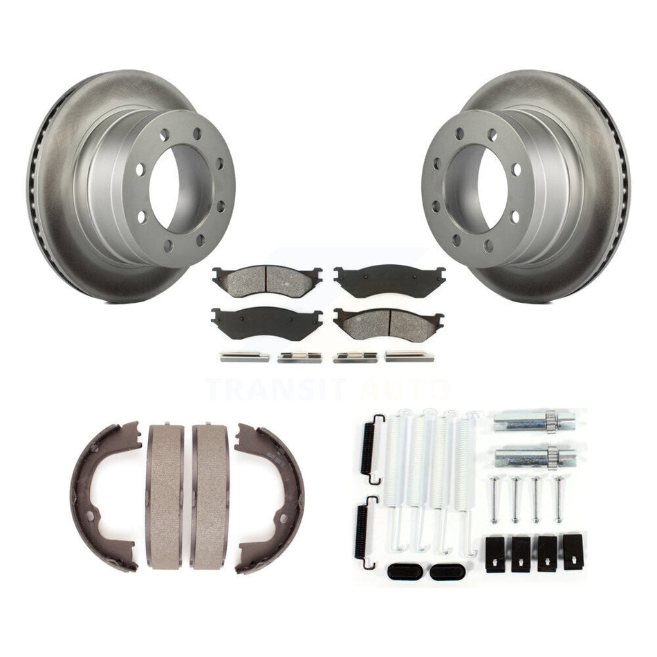 Rear Disc Coated Rotors Semi-Metallic Pads Parking Shoes Hardware Kit For Dodge Ram 1500 KGS-103357