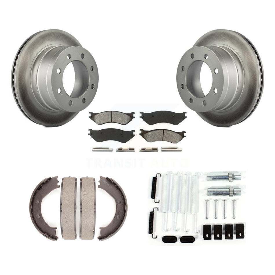 Rear Disc Coated Rotors Semi-Metallic Pads Parking Shoes Hardware Kit For Dodge Ram 1500 KGS-103359