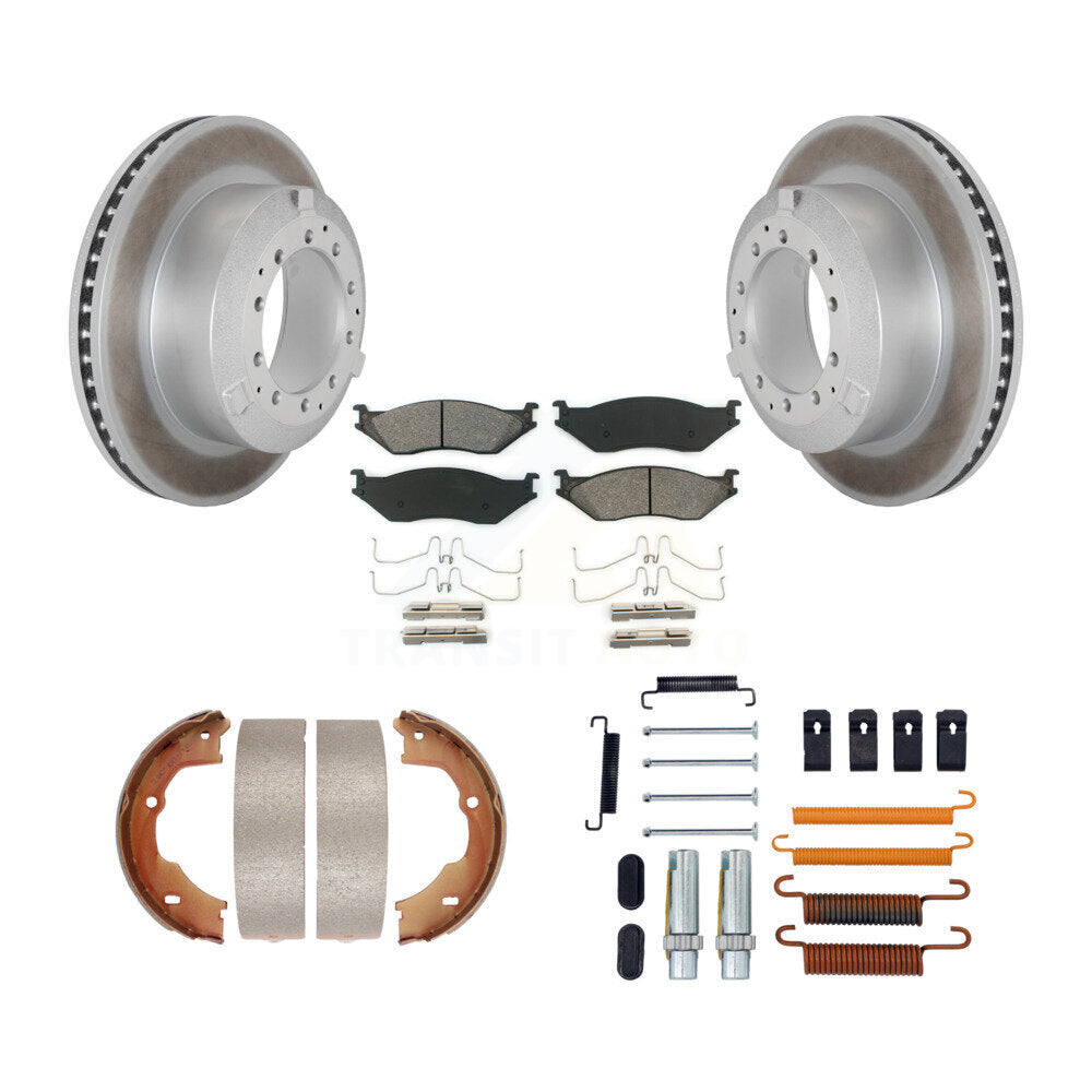 Rear Disc Coated Rotors Semi-Metallic Pads Parking Shoes Hardware Kit For Ford F-450 Duty KGS-103375
