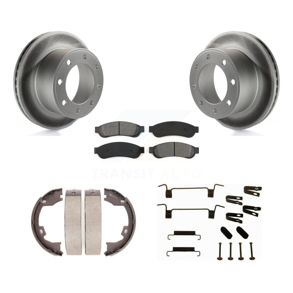 Rear Disc Coated Rotors Semi-Metallic Pads Parking Shoes Hardware Kit For Ford F-250 Duty KGS-103376