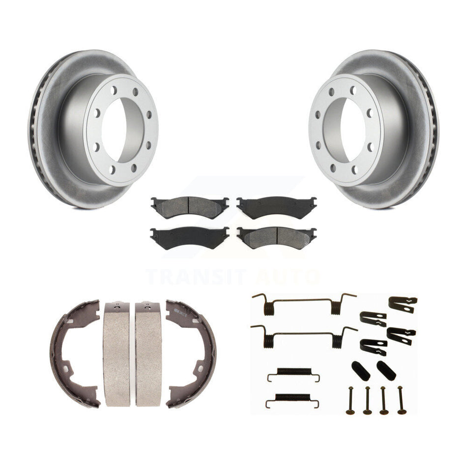 Rear Disc Coated Rotors Semi-Metallic Pads Parking Shoes Hardware Kit For Ford E-350 Duty KGS-103380