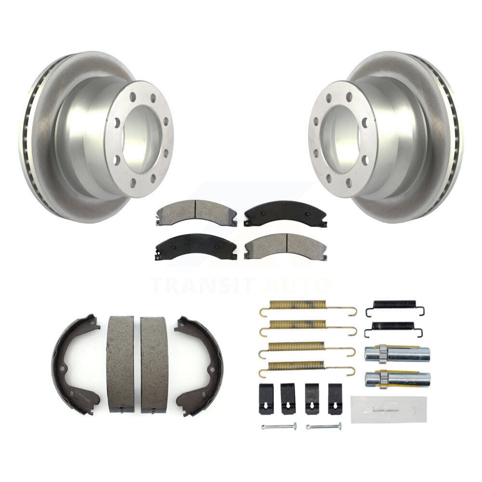 Rear Disc Coated Rotors Semi-Metallic Pads Parking Shoes Hardware Kit For Chevrolet 3500 KGS-103396