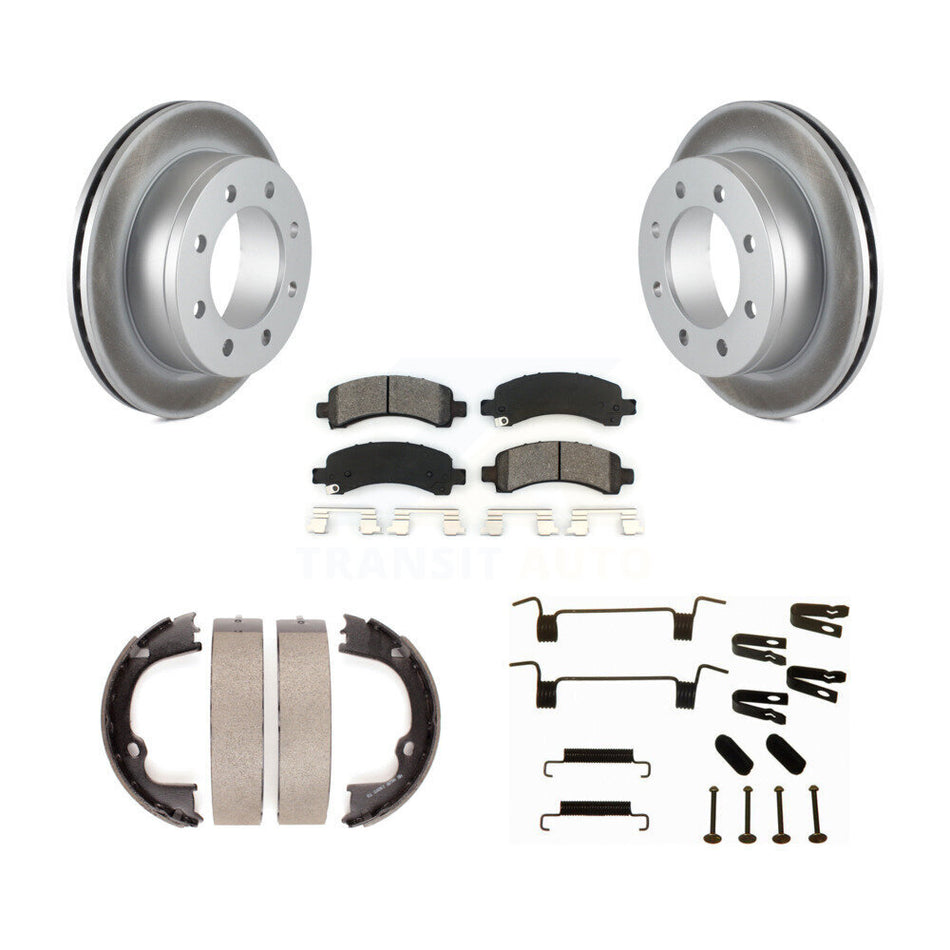 Rear Disc Coated Rotors Semi-Metallic Pads Parking Shoes & Hardware Kit For Chevrolet GMC KGS-103398