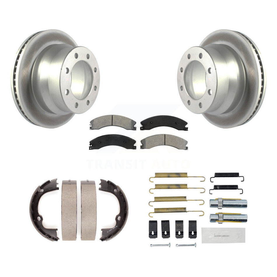 Rear Disc Coated Rotors Semi-Metallic Pads Parking Shoes Hardware Kit For GMC Savana 3500 KGS-103399