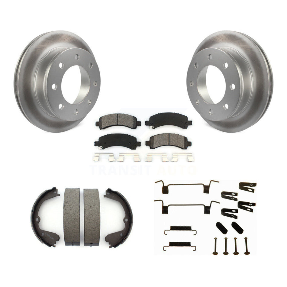 Rear Disc Coated Rotors Semi-Metallic Pads Parking Shoes Hardware Kit For GMC Savana 3500 KGS-103400