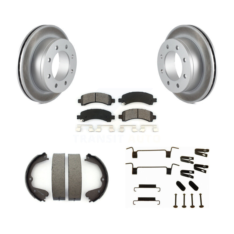 Rear Disc Coated Rotors Semi-Metallic Pads Parking Shoes Hardware Kit For GMC Savana 3500 KGS-103401