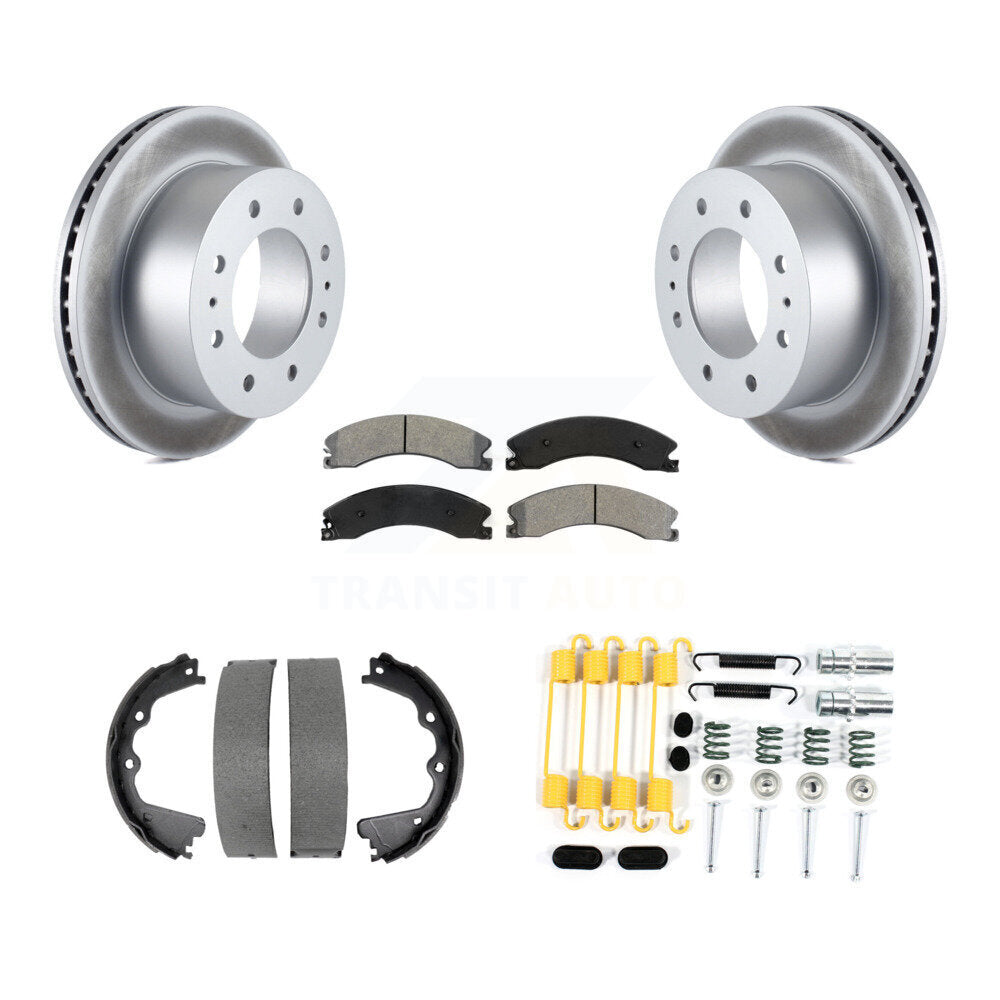Rear Disc Coated Rotors Semi-Metallic Pads Parking Shoes Hardware Kit For GMC Sierra 2500 KGS-103403