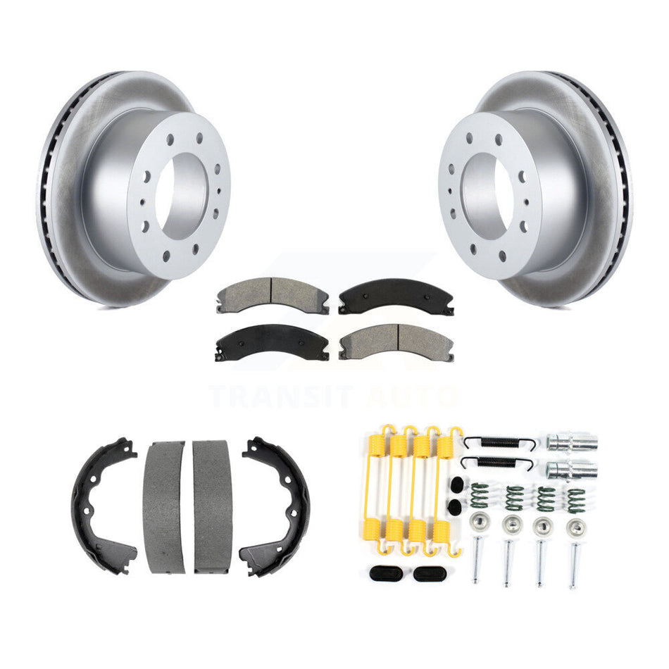 Rear Disc Coated Rotors Semi-Metallic Pads Parking Shoes Hardware Kit For GMC Sierra 2500 KGS-103403