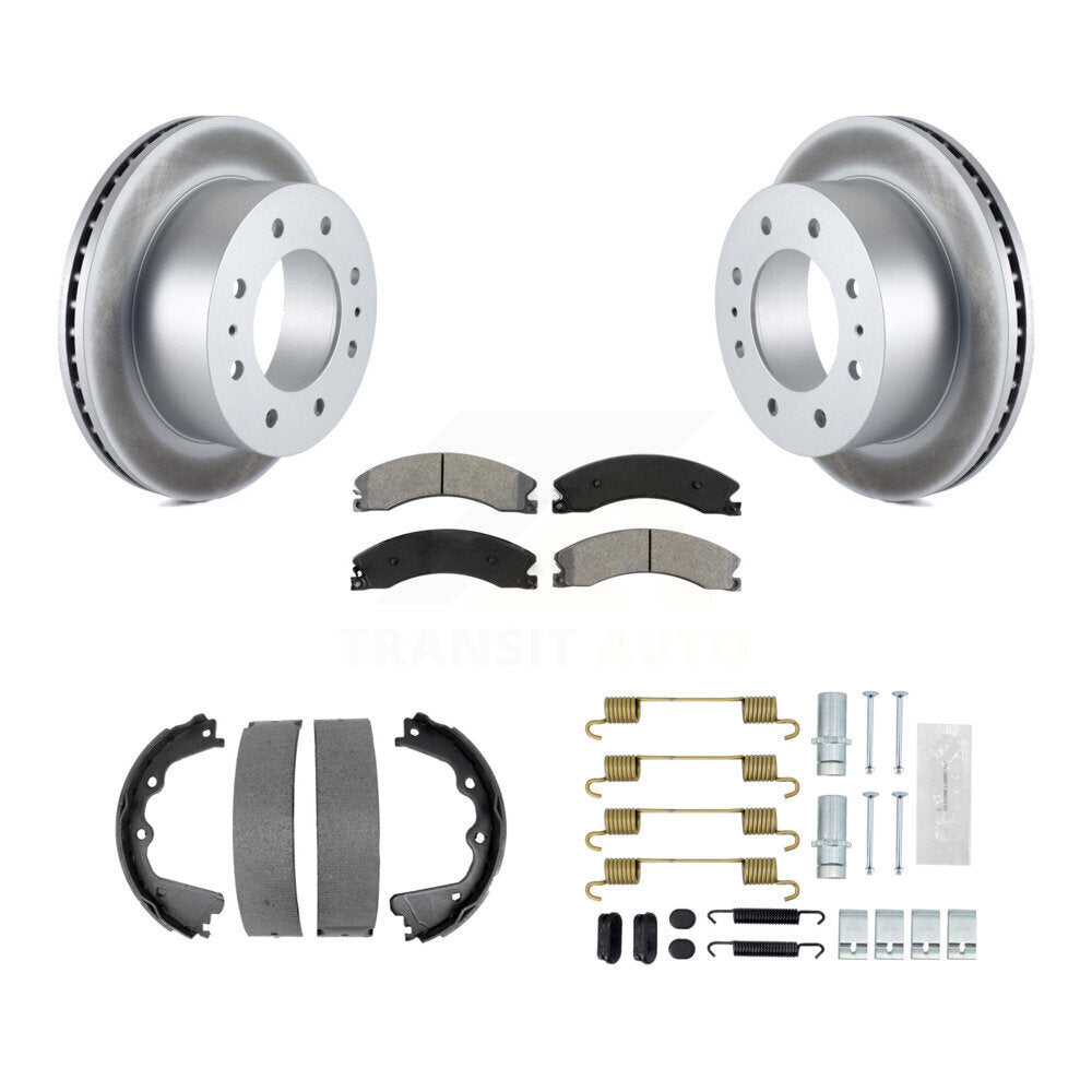 Rear Disc Coated Rotors Semi-Metallic Pads Parking Shoes Hardware Kit For GMC Sierra 2500 KGS-103405