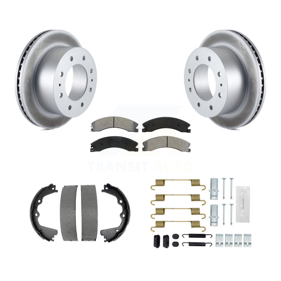 Rear Disc Coated Rotors Semi-Metallic Pads Parking Shoes Hardware Kit For GMC Sierra 2500 KGS-103405