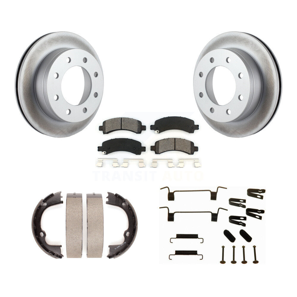 Rear Disc Coated Rotors Semi-Metallic Pads Parking Shoes Hardware Kit For Chevrolet 2500 KGS-103406