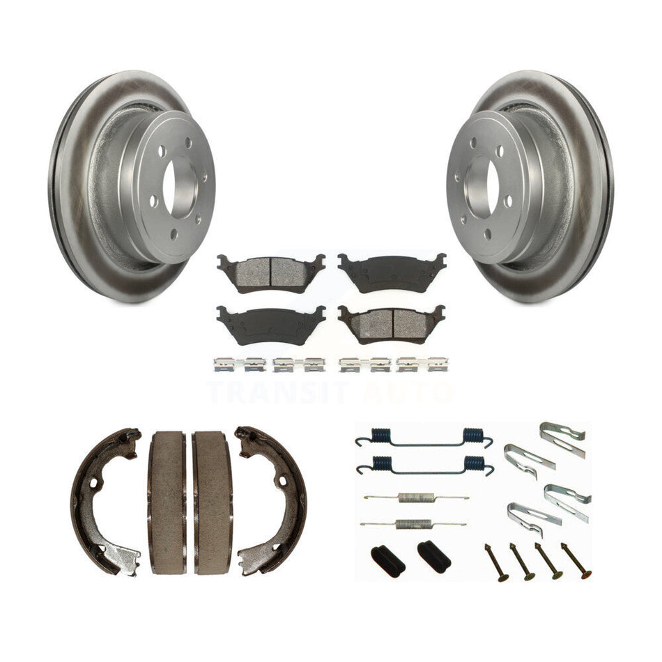Rear Disc Coated Rotors Semi-Metallic Pads Parking Shoes And Hardware Kit For Ford F-150 KGS-103409