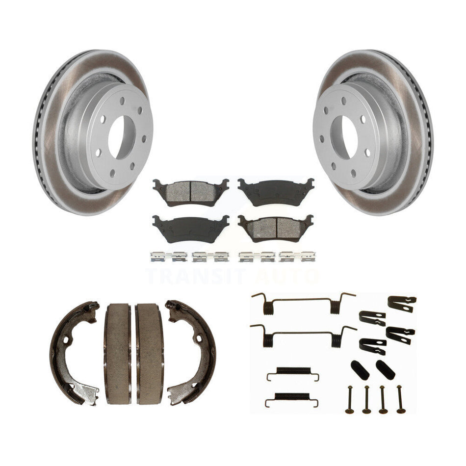 Rear Disc Coated Rotors Semi-Metallic Pads Parking Shoes And Hardware Kit For Ford F-150 KGS-103411