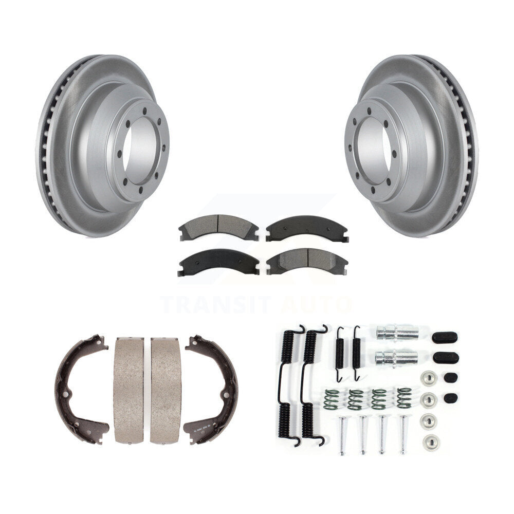 Rear Disc Coated Rotors Semi-Metallic Pads Parking Brake Shoes And Hardware Kit For KGS-103415