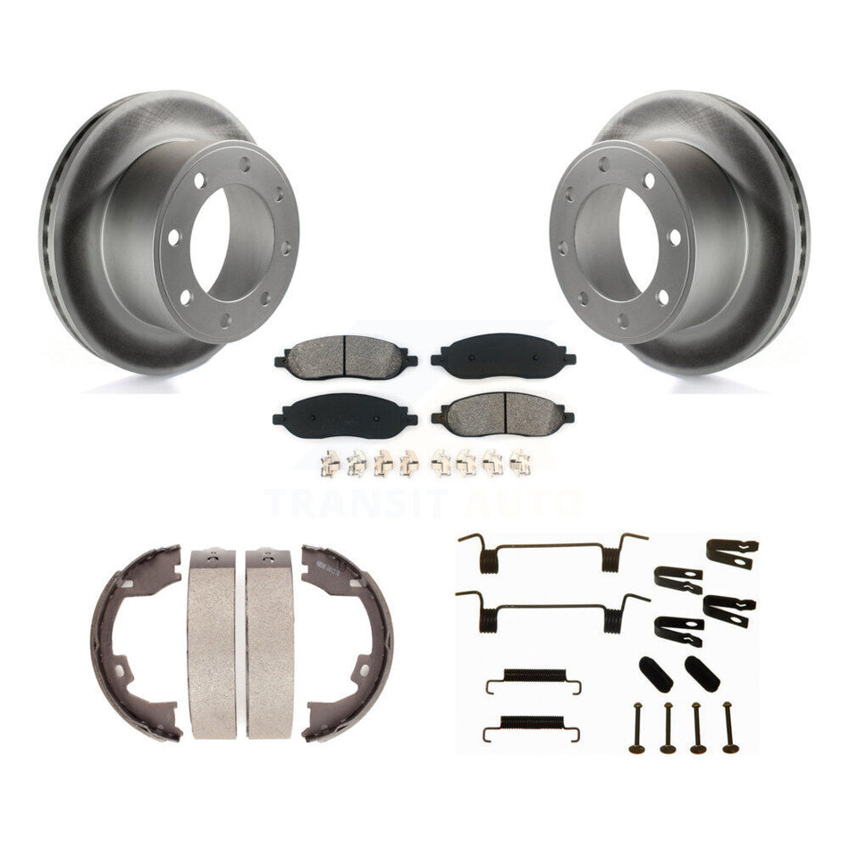 Rear Disc Coated Rotors Semi-Metallic Pads Parking Shoes Hardware Kit For Ford F-350 Duty KGS-103416