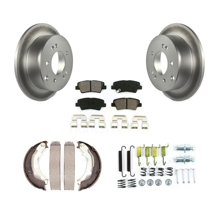 Rear Disc Coated Rotors Semi-Metallic Pads Parking Shoes Hardware Kit For 10-13 Kia Soul KGS-103418