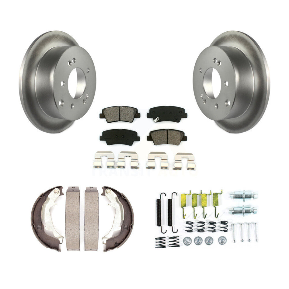 Rear Disc Coated Rotors Semi-Metallic Pads Parking Shoes Hardware Kit For 10-13 Kia Soul KGS-103418