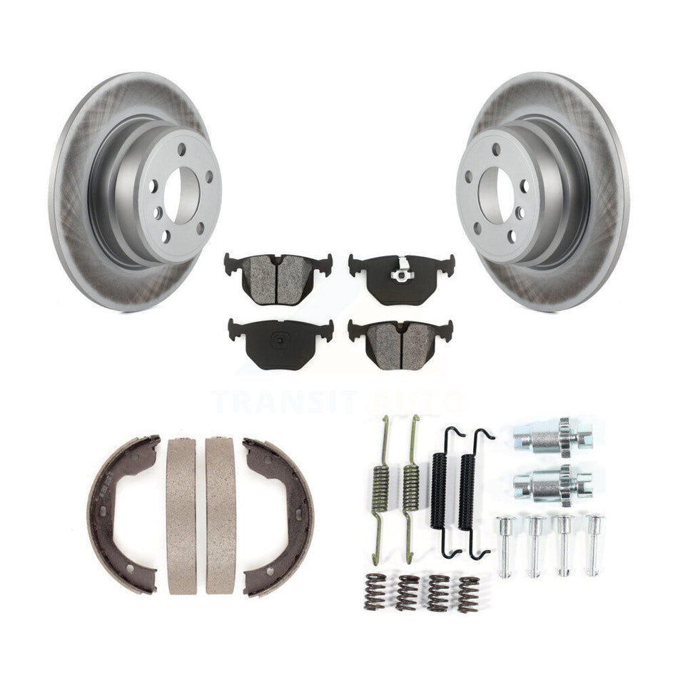 Rear Disc Coated Rotors Semi-Metallic Pads Parking Brake Shoes & Hardware Kit For BMW X5 KGS-103421
