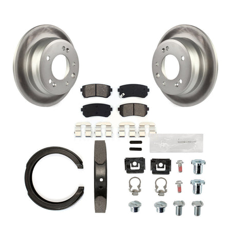 Rear Disc Coated Rotors Semi-Metallic Pads Parking Shoes & Hardware Kit For Kia Sportage KGS-103425