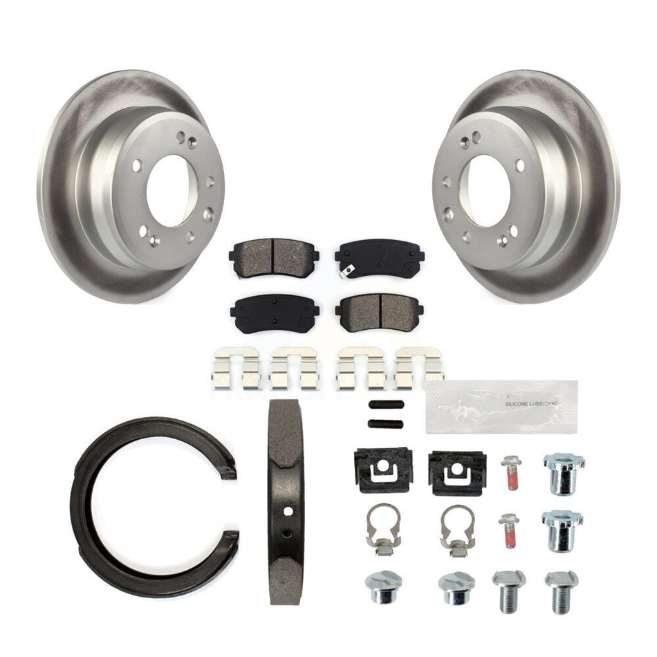 Rear Disc Coated Rotors Semi-Metallic Pads Parking Shoes & Hardware Kit For Kia Sportage KGS-103425