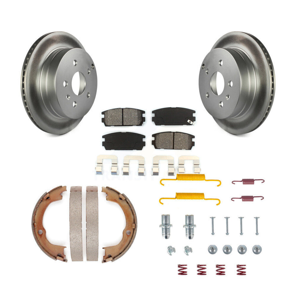 Rear Disc Coated Rotors Semi-Metallic Pads Parking Shoes & Hardware Kit For Chevrolet GMC KGS-103428