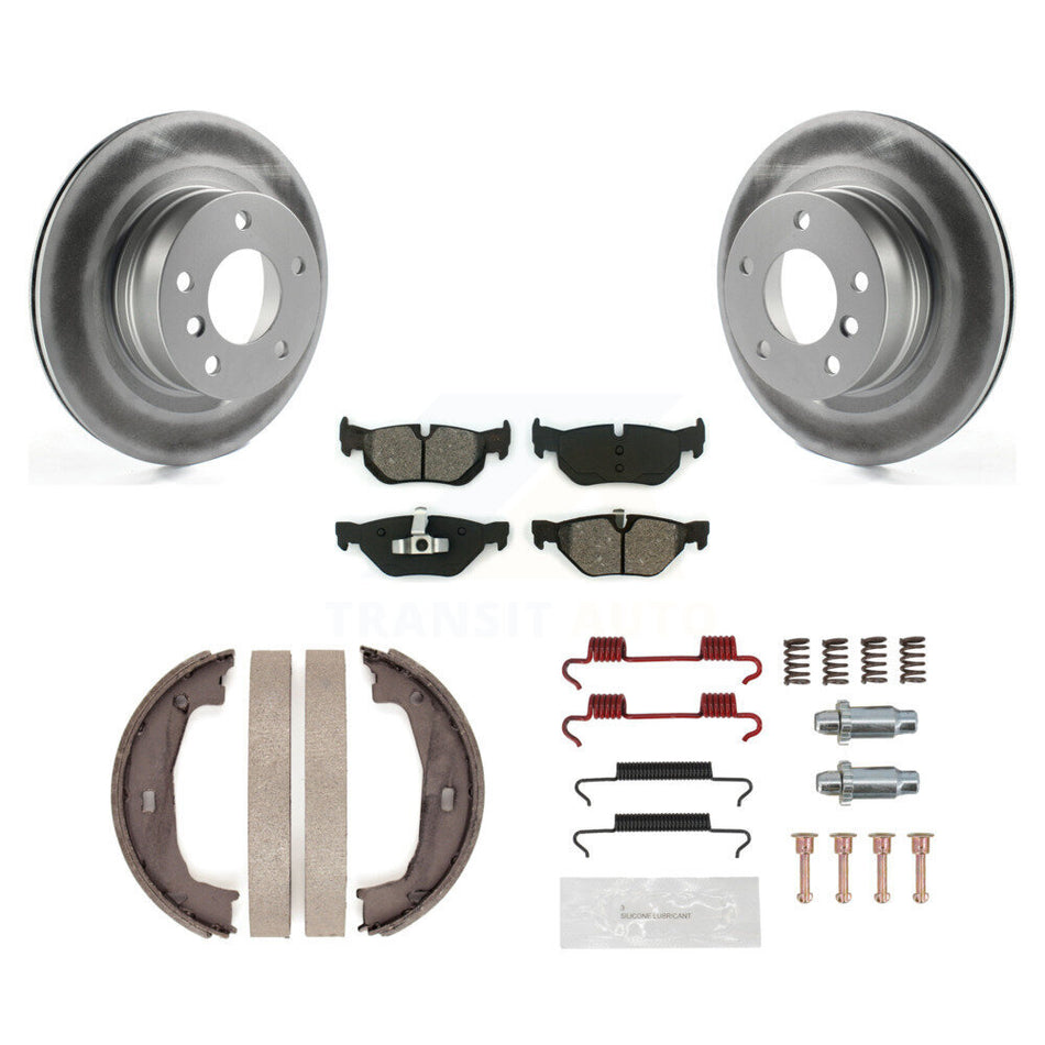 Rear Disc Coated Rotors Semi-Metallic Pads Parking Shoes Hardware Kit For 08-13 BMW 128i KGS-103438