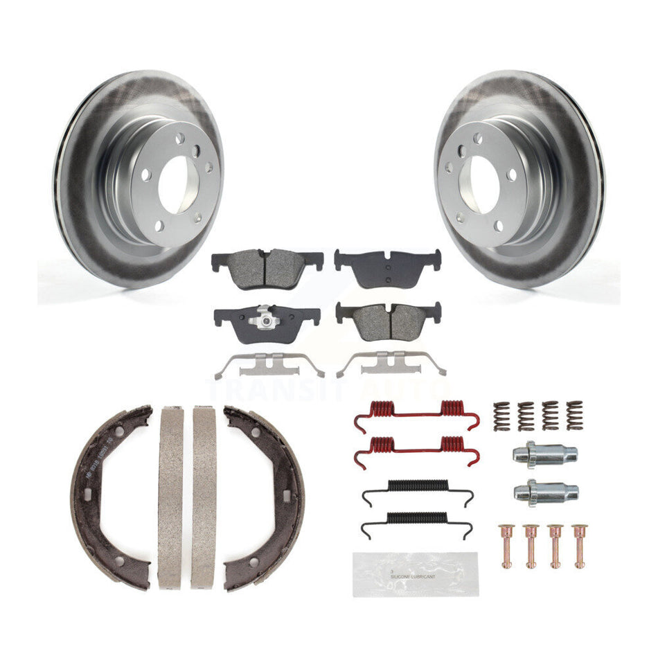 Rear Disc Coated Rotors Semi-Metallic Pads Parking Brake Shoes Hardware Kit For BMW 328i KGS-103443
